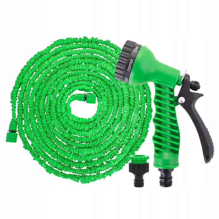 Furtun Extensibil 45m cu Pulverizator Multifuncțional GRATUIT, 7 Jeturi, Conector Inclus, Verde – Ușor, Flexibil și Durabil