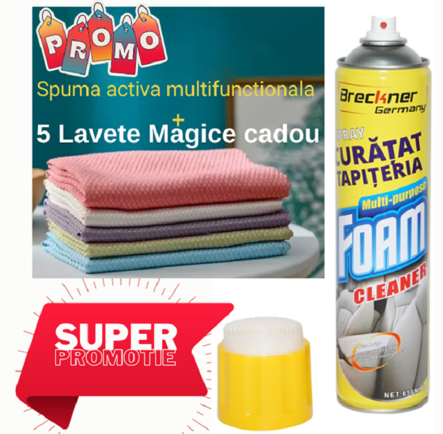 🎁 Curățenie Perfectă cu Spuma Activă Breckner + 5 Lavete Magice Cadou!