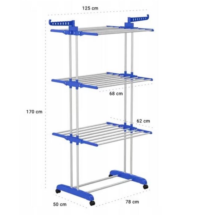 Uscător de Rufe Metalic pe 3 Nivele cu Roți – Stabil și Eficient, Perfect pentru Spații Mici!